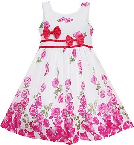 Sunny Fashion Vestito Bambina Rosa Fiore Doppio Cravatta a Farfalla Festa Compleanno Estate Campo 6 Anni