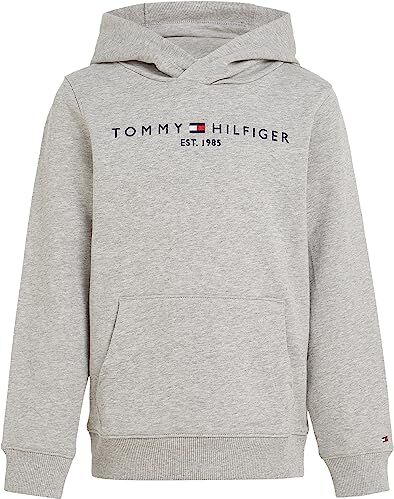 Tommy Hilfiger Felpa Bambini Unisex Essential Hoodie con Cappuccio, Grigio (Light Grey Heather), 7 Anni