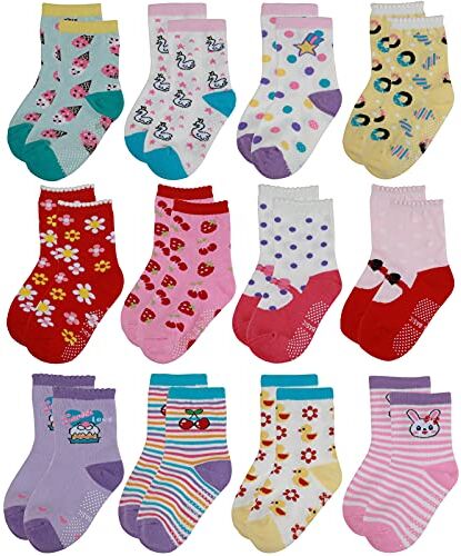 Yafane 12 paia Calze Bambino in Cotone Respirante Multisize da 0 a 7 Anni Antiscivolo Calze per Neonato Unisex Calzini per Bambina e Bambino e Ragazzi Ideale Regalo (Multicolor 06, 1-3 anni)