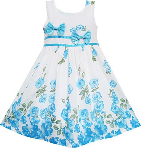 Sunny Fashion Vestito Bambina Blu Fiore Doppio Cravatta a Farfalla Festa Compleanno Estate Campo 4-5 Anni