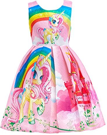 Lito Angels Vestito Unicorno per Bambina Taglia 5-6 Anni, Rosa C