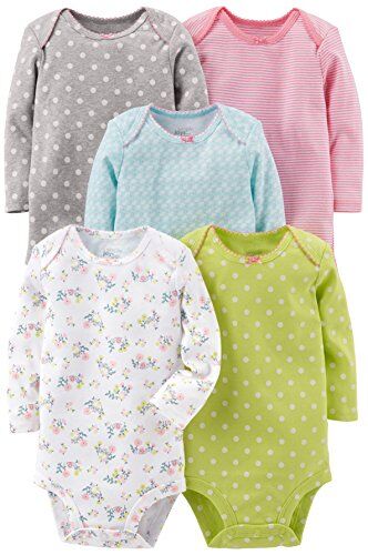 Simple Joys by Carter's 5-Pack Long-Sleeve Bodysuit Body, Verde Lime/Blu Chiaro/Rosa, 3-6 Mesi (Pacco da 5) Unisex-Bimbi