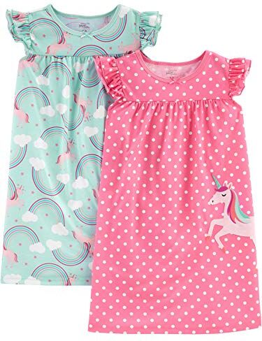 Simple Joys by Carter's 2-Pack Nightgowns Camicia da Notte, Rosa A Pallini/Verde Menta Arcobaleno, 4-5 Anni (Pacco da 2) Bambina