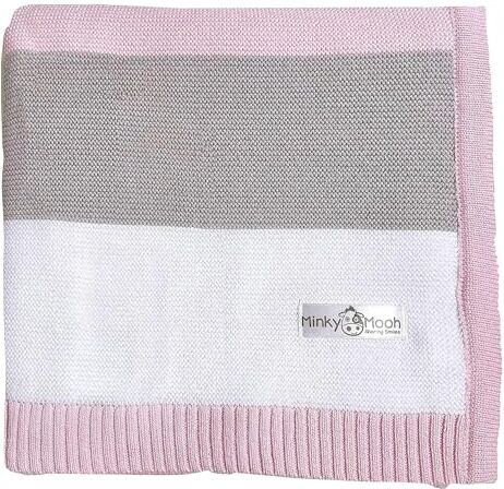 Minky Mooh Coperta 100% cotone organico, Oeko-Tex 100, coperta accogliente, coperta a maglia, coperta per gattonare e coperta per bambini e bambine, regalo per la nascita 94x72 cm, rosa