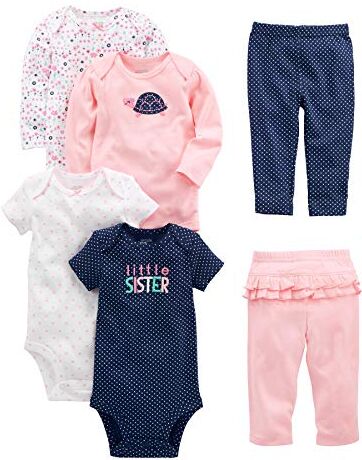 Simple Joys by Carter's Set Body (A Maniche Lunghe e Corte) e Pantaloni, 6 Pezzi Bimba, Multicolore/Cuori/Floreale/Pois/Tartaruga, 0 mesi