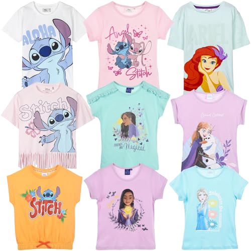 Disney Bambina T-Shirt Maglia Maglietta a Maniche Corte Primavera Estate [Stitch 1202 Arancione Scuro 6 Anni]