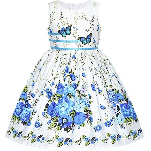 Sunny Fashion Vestito Bambina Blu Farfalla Casuale Floreale Festa 11-12 Anni