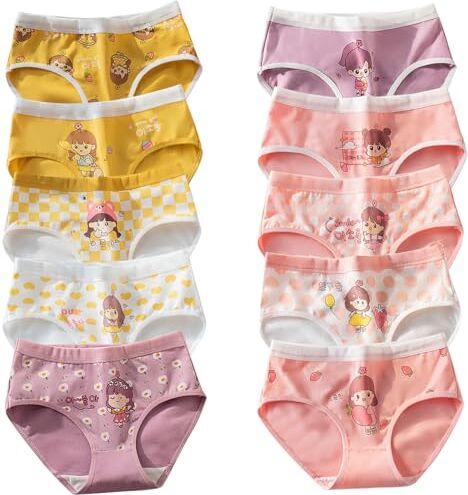 QIYIENDIAN 10 Pezzi Ragazze Intimo,Bambine Slip Carino/Mutandine di Cotone per Bambini Pantaloni(ABCDE,9-10Years)