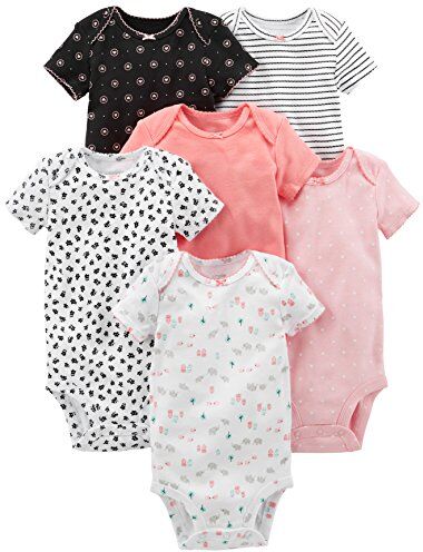 Simple Joys by Carter's 6-Pack Short-Sleeve Bodysuit Body, Rosa/Nero/Bianco, 0 Mesi (Pacco da 6) Bimba