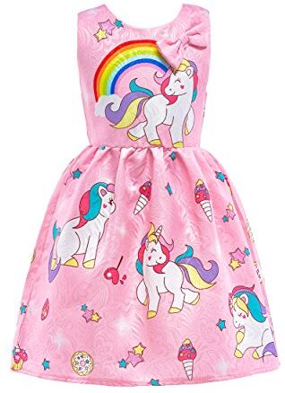 Lito Angels Abito estivo unicorno per bambina, Vestito casual da festa di compleanno e Halloween, Taglia 4-5 Anni, Rosa D