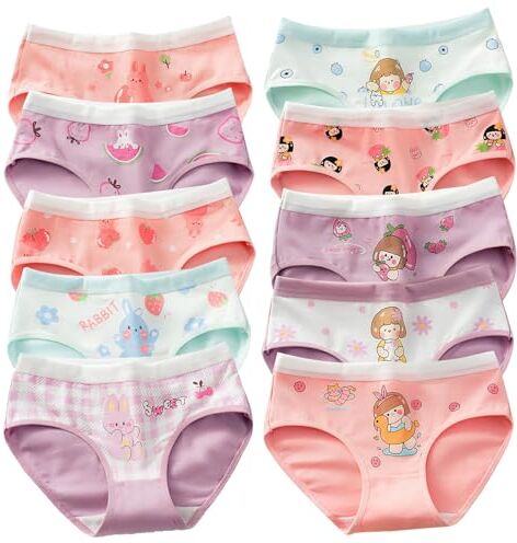 QIYIENDIAN 10 Pezzi Ragazze Intimo,Bambine Slip Carino/Mutandine di Cotone per Bambini Pantaloni(Fruit,3-4Years)