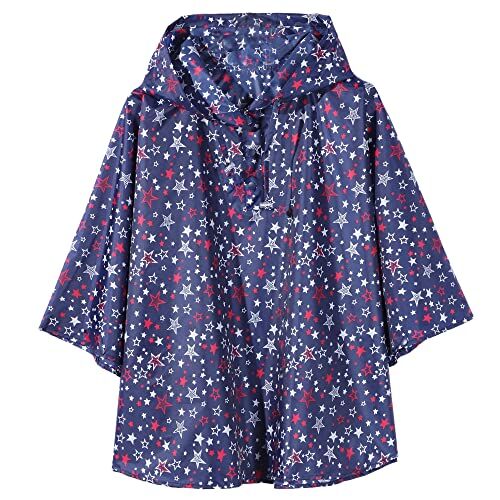 QIKADO Poncho Impermeabile Unisex Bambino Antipioggia Incappucciato Stella Blu/M