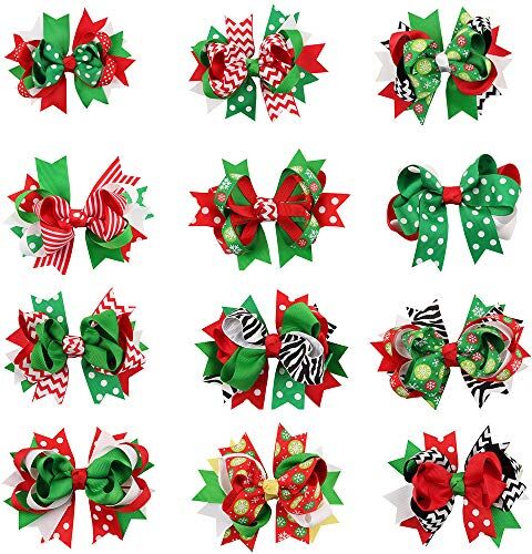 Joma Christmas Baby Girls Hair clip cute lovely Handmade papillon per capelli copricapo grip per neonato bambino, confezione da 12