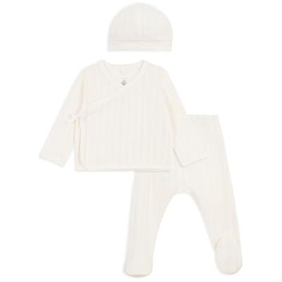 Petit Bateau Set lungo 3 pezzi bambino in cotone traforato e berretto Petit Bateau Set lungo 3 pezzi bambino in cotone traforato e berretto