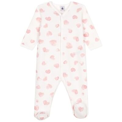 Petit Bateau Pigiama Bambino in Pile raschiato con Collo Stampato Cuori, Bianco Rosa, 24 Mesi Petit Bateau Pigiama Bambino in Pile raschiato con Collo Stampato Cuori, Bianco Rosa, 24 Mesi