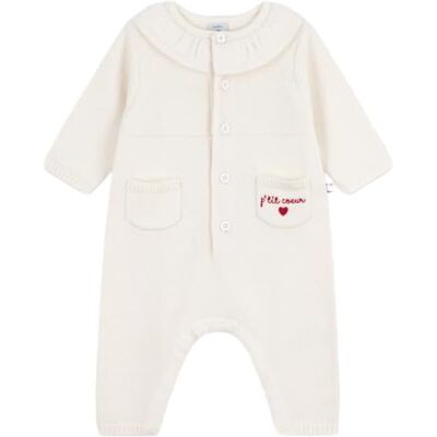 Petit Bateau Piccola barca tutina per neonata con colletto a maglia e ricamo "P'tit cuore" 01 (confezione da 1), bianco, 12 mesi Petit Bateau Piccola barca tutina per neonata con colletto a maglia e ricamo "P'tit cuore" 01 (confezione da 1), bianco, 12 mesi