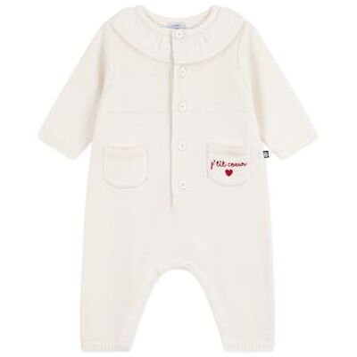 Petit Bateau NAI 01 Tutina per neonata con collo a maglia e ricamo "P'tit cuore" (confezione da 1), colore: bianco Petit Bateau NAI 01 Tutina per neonata con collo a maglia e ricamo "P'tit cuore" (confezione da 1), colore: bianco