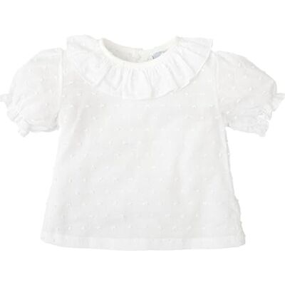 BABIDU Camisa bebé Niña Algodón Plumetti, Cuello Volante Fruncido Y Manga Corta con Elástico Camicia, Bianco, 18 Months Unisex-Bimbi BABIDU Camisa bebé Niña Algodón Plumetti, Cuello Volante Fruncido Y Manga Corta con Elástico Camicia, Bianco, 18 Months Unisex-Bimbi