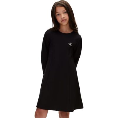 Calvin Klein Vestito Svasato da Bambina Punto LS DRESSLVCKFJH10G, Nero pv, 4 Anni Calvin Klein Vestito Svasato da Bambina Punto LS DRESSLVCKFJH10G, Nero pv, 4 Anni