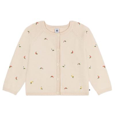 Petit Bateau Cardigan Bambino in Lana e Cotone con Motivo Ricamato, Valanga/Multico, 6 Anni Petit Bateau Cardigan Bambino in Lana e Cotone con Motivo Ricamato, Valanga/Multico, 6 Anni