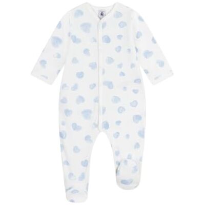 Petit Bateau Pigiama Bambino in Pile raschiato con Collo Stampato Cuori, Bianco Blu, 3 Mesi Petit Bateau Pigiama Bambino in Pile raschiato con Collo Stampato Cuori, Bianco Blu, 3 Mesi