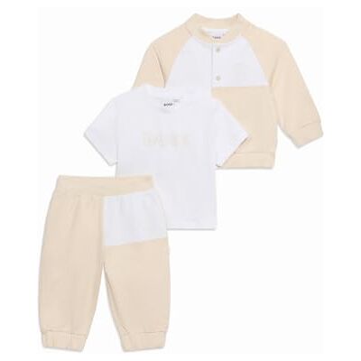 Boss T-Shirt+Trousers+Cardigan Set Baby Boys, Beige, beige, 9 mesi Boss T-Shirt+Trousers+Cardigan Set Baby Boys, Beige, beige, 9 mesi