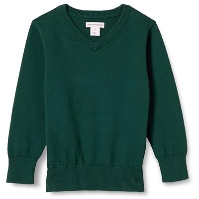 Amazon Essentials Maglione con scollo a V in cotone per uniforme da ragazzo, verde scuro, XL Amazon Essentials Maglione con scollo a V in cotone per uniforme da ragazzo, verde scuro, XL