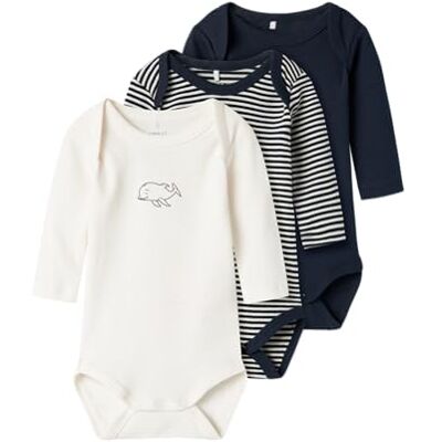 NAME IT NBNBODY 3P LS Y/D Core 2 Noos, Body a Maniche Lunghe Bambino Unisex, Dark Sapphire, NAME IT NBNBODY 3P LS Y/D Core 2 Noos, Body a Maniche Lunghe Bambino Unisex, Dark Sapphire,