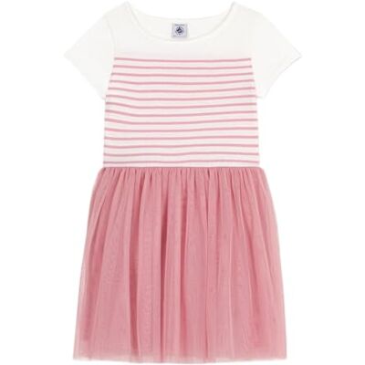 Petit Bateau A0dim, Abito A Maniche Corte Bambina, Bianco/Rosa, 3 Anni Petit Bateau A0dim, Abito A Maniche Corte Bambina, Bianco/Rosa, 3 Anni