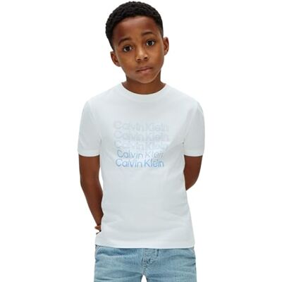 Calvin Klein Bambino T-Shirt Maniche Corte Stacked Logo con Scollo Rotondo, Bianco (White 11-0601 TCX), 10 Anni Calvin Klein Bambino T-Shirt Maniche Corte Stacked Logo con Scollo Rotondo, Bianco (White 11-0601 TCX), 10 Anni