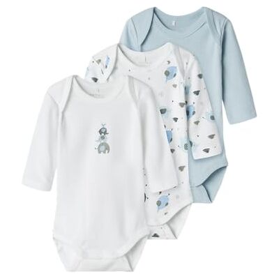 NAME IT NBMBODY 3P LS Baby Elephant Noos, Body a Maniche Lunghe Ragazzini, Baby Blue, NAME IT NBMBODY 3P LS Baby Elephant Noos, Body a Maniche Lunghe Ragazzini, Baby Blue,