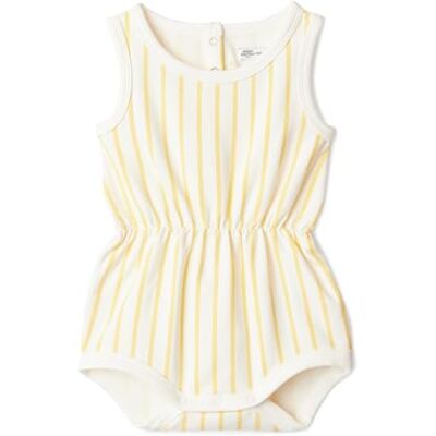 Amazon Essentials x Sofia Grainge Tutina Corta Leggera Senza Maniche in French Terry Bimba 0-24, Striscia irregolare gialla dorata, 12 mesi Amazon Essentials x Sofia Grainge Tutina Corta Leggera Senza Maniche in French Terry Bimba 0-24, Striscia irregolare gialla dorata, 12 mesi