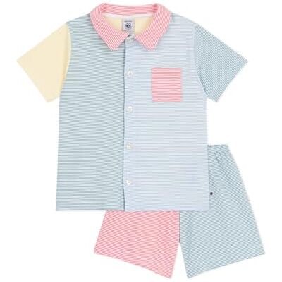 Petit Bateau Pigiama Pantaloncini abbottonati Bambino in Cotone a Righe Petit Bateau Pigiama Pantaloncini abbottonati Bambino in Cotone a Righe