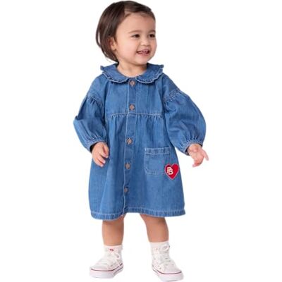 Petit Bateau Abito da Bambino in Denim a Maniche Lunghe con Collo 01 Vestito da Bambina (Confezione da 1), Blu, 3 Anni Petit Bateau Abito da Bambino in Denim a Maniche Lunghe con Collo 01 Vestito da Bambina (Confezione da 1), Blu, 3 Anni