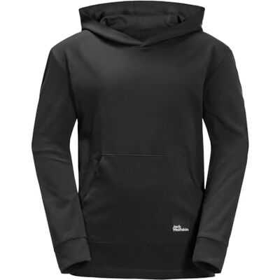 Jack Wolfskin Maglietta a Maniche Lunghe da Ragazzo, con Cappuccio a Y, Colore: Nero Granito, 140, Granite Black, 140 cm Jack Wolfskin Maglietta a Maniche Lunghe da Ragazzo, con Cappuccio a Y, Colore: Nero Granito, 140, Granite Black, 140 cm