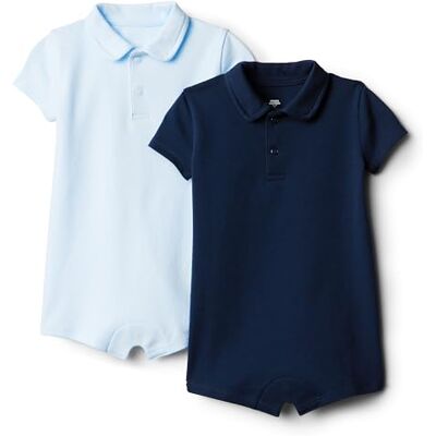 Amazon Essentials x Sofia Grainge Tutina Polo in Cotone a Maniche Corte Bimbo 0-24, Pacco da 2, Blu Marino/Celeste, 0 mesi Amazon Essentials x Sofia Grainge Tutina Polo in Cotone a Maniche Corte Bimbo 0-24, Pacco da 2, Blu Marino/Celeste, 0 mesi