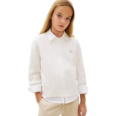 Tommy Hilfiger Maglione Pointelle da Bambina KG0KG09223 Maglioni, Bianco (Seta Avorio), 14 Anni Tommy Hilfiger Maglione Pointelle da Bambina KG0KG09223 Maglioni, Bianco (Seta Avorio), 14 Anni