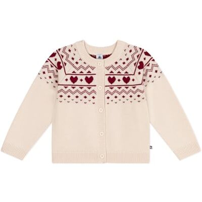 Petit Bateau Cardigan Bambino in Lana e Cotone con Motivo Jacquard, Valanga/Amaranto, 5 Anni Petit Bateau Cardigan Bambino in Lana e Cotone con Motivo Jacquard, Valanga/Amaranto, 5 Anni