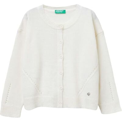 United Colors Of Benetton Maglia Coreana M/L Maglione Cardigan, Bianco, 18 Mesi Bambina United Colors Of Benetton Maglia Coreana M/L Maglione Cardigan, Bianco, 18 Mesi Bambina