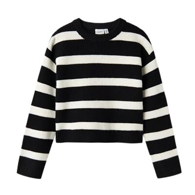 NAME IT NKFNILLA LS Short Knit, Maglione Lavorato a Maglia Bambina, Black, NAME IT NKFNILLA LS Short Knit, Maglione Lavorato a Maglia Bambina, Black,