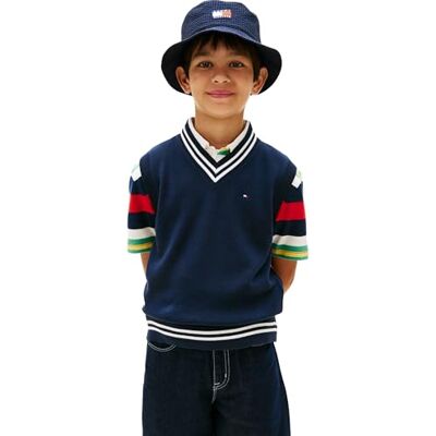 Tommy Hilfiger Varsity Rib V-Neck Vest Kb0kb10426 Maglioni, Blue (Dark Night Navy), 5 Anni Bambino Tommy Hilfiger Varsity Rib V-Neck Vest Kb0kb10426 Maglioni, Blue (Dark Night Navy), 5 Anni Bambino