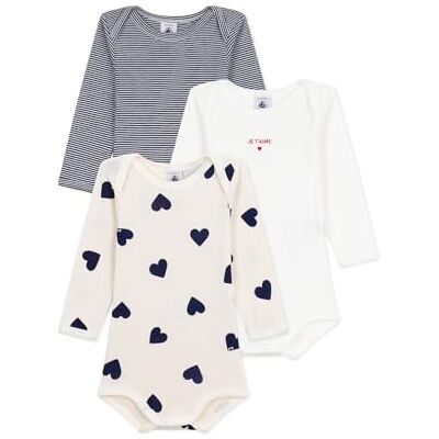 Petit Bateau Set di Bodies a maniche lunghe in cotone con stampa a cuori, 00, biancheria intima da giorno, unisex, per bambini, confezione da 3, Multicolore, 3 anni Petit Bateau Set di Bodies a maniche lunghe in cotone con stampa a cuori, 00, biancheria intima da giorno, unisex, per bambini, confezione da 3, Multicolore, 3 anni