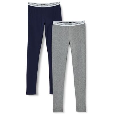 Calvin Klein Bambina Leggings Confezione da 2 Slim Fit, Multicolore (Greyheather/Peacoat), 10-12 Anni Calvin Klein Bambina Leggings Confezione da 2 Slim Fit, Multicolore (Greyheather/Peacoat), 10-12 Anni
