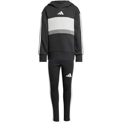 Adidas Bambina SEASONAL ESSENTIALS TIBERIO 3 STRIPES FLEECE LEGGINGS SET, black/white/grey two, 4-5 Years Adidas Bambina SEASONAL ESSENTIALS TIBERIO 3 STRIPES FLEECE LEGGINGS SET, black/white/grey two, 4-5 Years