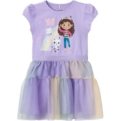 NAME IT NMFMAUD Gabby SS Tulle Dress Sky, Abito in Tulle Bambina, Lila, NAME IT NMFMAUD Gabby SS Tulle Dress Sky, Abito in Tulle Bambina, Lila,