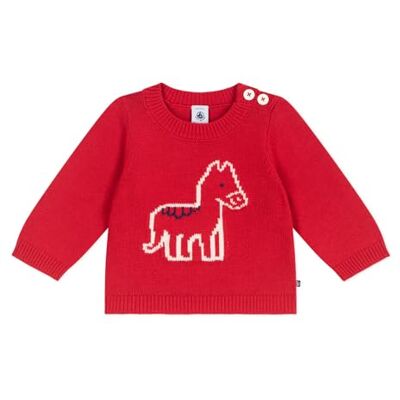 Petit Bateau Maglione Bambino in Maglia Lana e Cotone A Motivo Cavallo 01 Abbigliamento Giorno Bambino Bambino (Confezione da 1), Rosso Ecru, 3 Mesi Petit Bateau Maglione Bambino in Maglia Lana e Cotone A Motivo Cavallo 01 Abbigliamento Giorno Bambino Bambino (Confezione da 1), Rosso Ecru, 3 Mesi