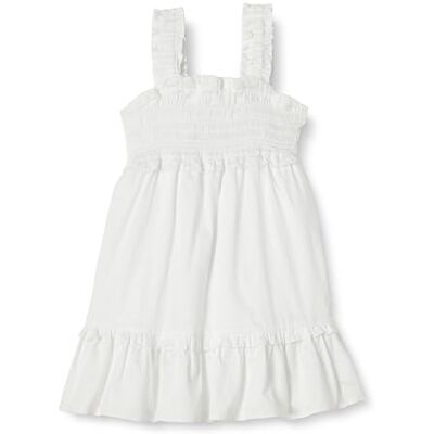 Amazon Essentials Vestito da Bambina in 100% Cotone, con Punto Smock, Bianco, L Amazon Essentials Vestito da Bambina in 100% Cotone, con Punto Smock, Bianco, L