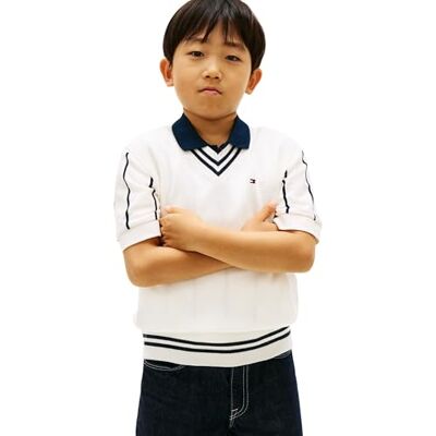 Tommy Hilfiger Varsity Rib V-Neck Vest Kb0kb10426 Maglioni, White (Ivory Silk), 10 Anni Bambino Tommy Hilfiger Varsity Rib V-Neck Vest Kb0kb10426 Maglioni, White (Ivory Silk), 10 Anni Bambino