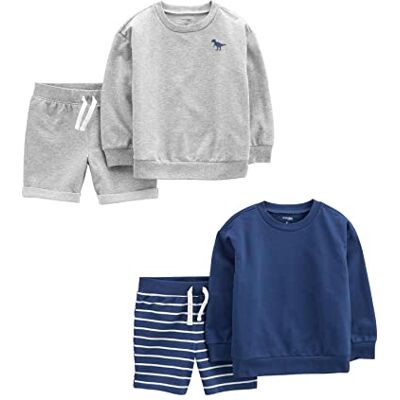 Simple Joys by Carter's 4-Piece French Terry Long-Sleeve Shirts And Shorts Playwear Set, Blu Marino/Grigio/Dinosauri/Righe, 3 Anni (Pacco da 4) Bambini e Ragazzi Simple Joys by Carter's 4-Piece French Terry Long-Sleeve Shirts And Shorts Playwear Set, Blu Marino/Grigio/Dinosauri/Righe, 3 Anni (Pacco da 4) Bambini e Ragazzi