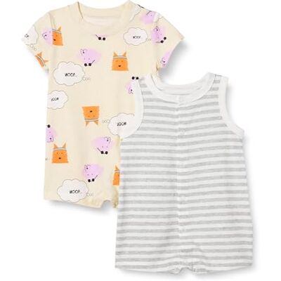 Amazon Essentials Set Tutina Senza Maniche E A Maniche Corte Unisex Bambini e ragazzi, confezione da 2, Beige Cani/Mélange Righe, 12 mesi Amazon Essentials Set Tutina Senza Maniche E A Maniche Corte Unisex Bambini e ragazzi, confezione da 2, Beige Cani/Mélange Righe, 12 mesi